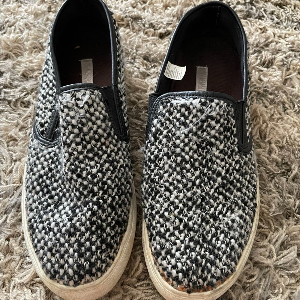 Stylish Black and White women’s checkered Slip-On Shoes sz10